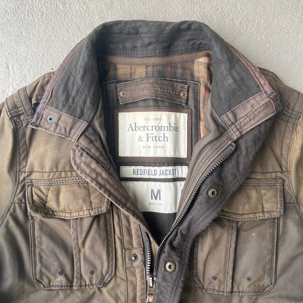 VTG Abercrombie & Fitch Redfield Jacket Mens M Waxed Cotton Flannel Lined Brown - Picture 2 of 16
